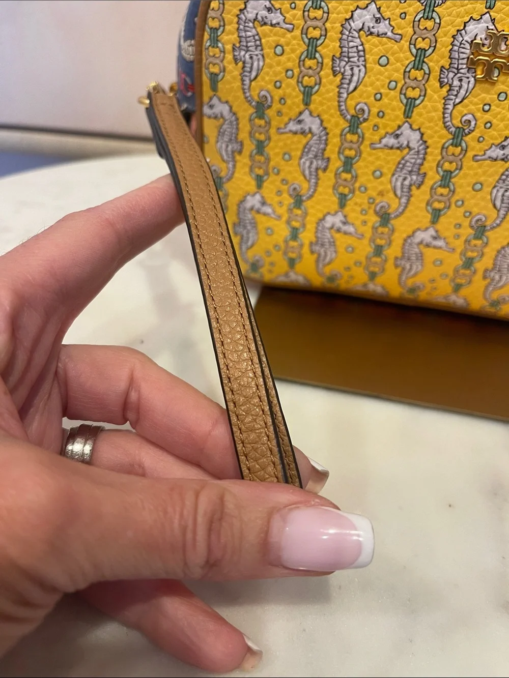 Tory Burch Yellow Seahorse Print Clutch with Wristlet